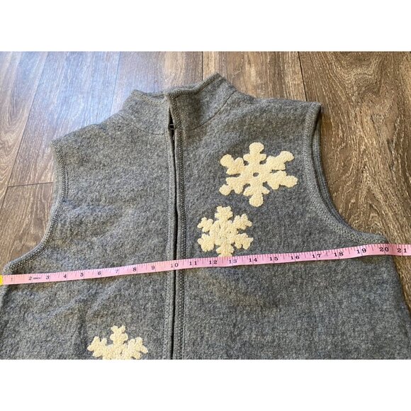 Vintage Women's Grey Snowflake Holiday Vest Size M Boiled Wool Full Zip Tassel - Picture 5 of 7